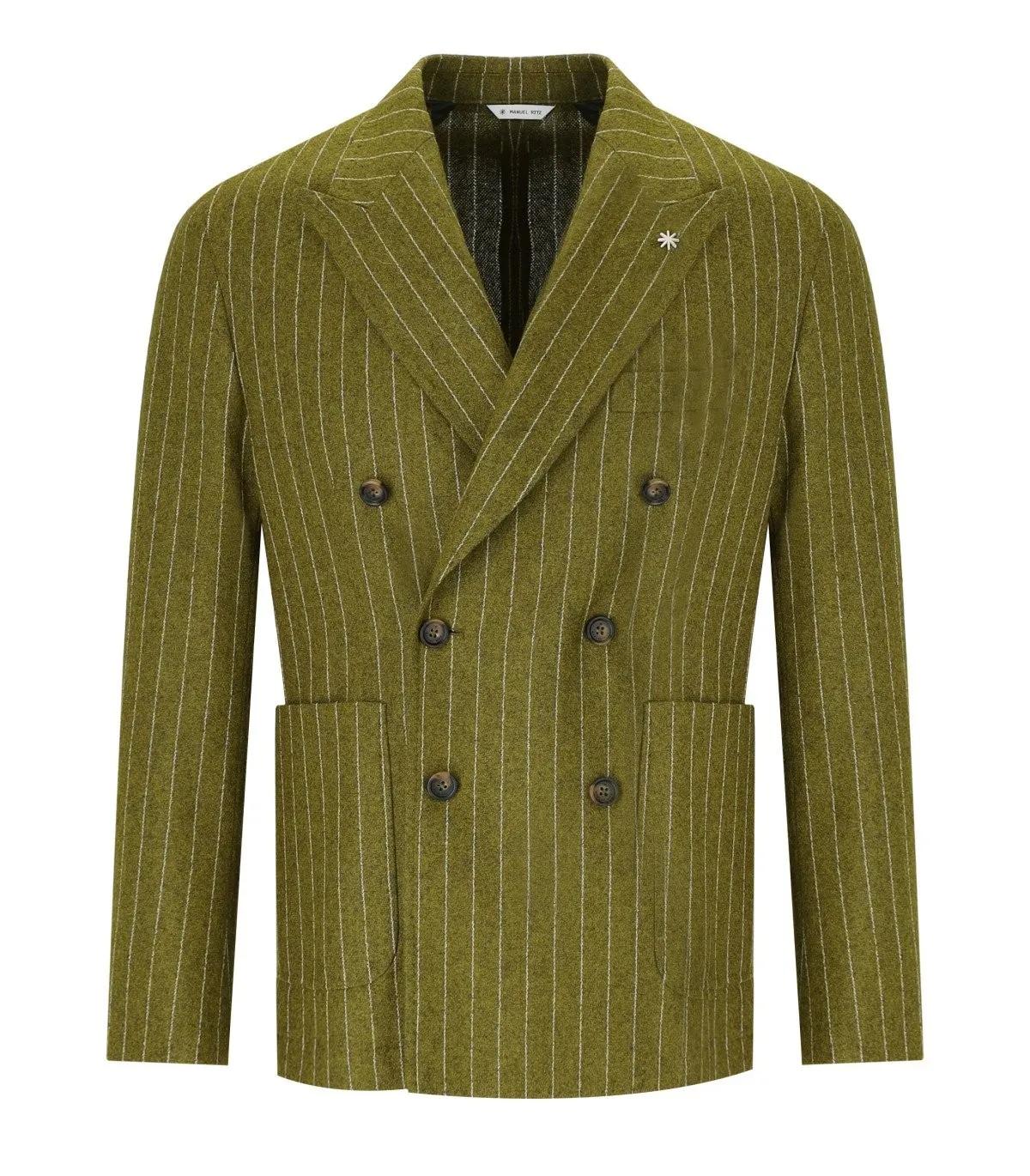 Thumbnail - Manuel Ritz - Green Pinstriped Double-Breasted Jacket - Größe M - grün