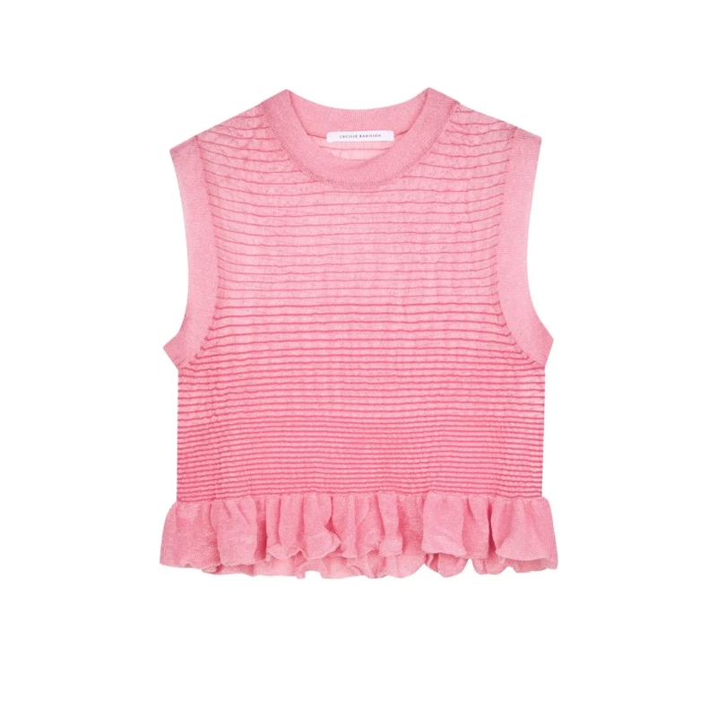 Cecille Bahnsen Blouse Celia Vest Sheer Summer Knit Pink