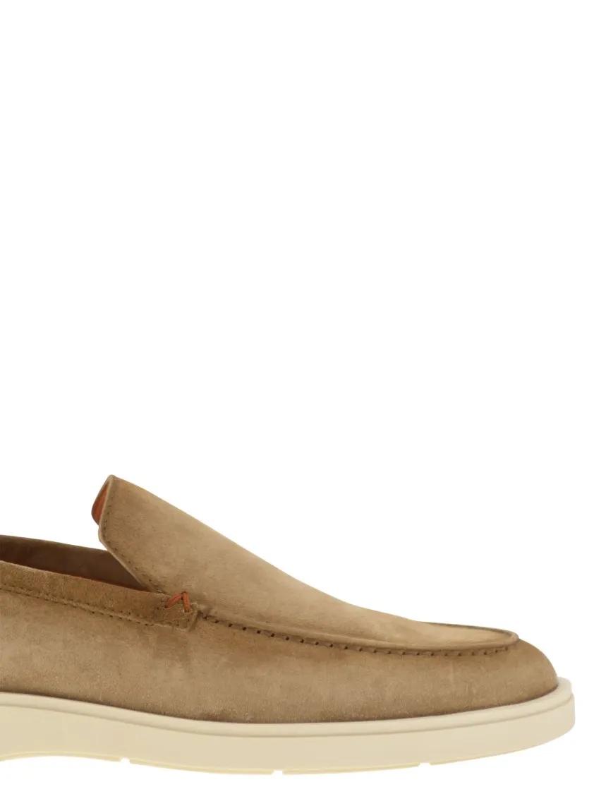 Thumbnail - Santoni Loafer - Suede Moccasin With Orange Thread Detailing - Gr. 7_5 - in Beige - für Damen