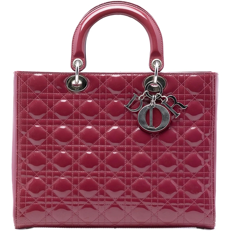 Christian Dior Schultertasche Large Patent Cannage Lady Dior rot