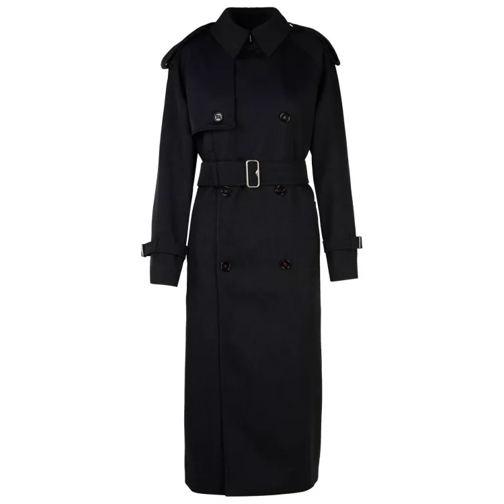 Burberry  Grey Wool Long Trench Coat Black