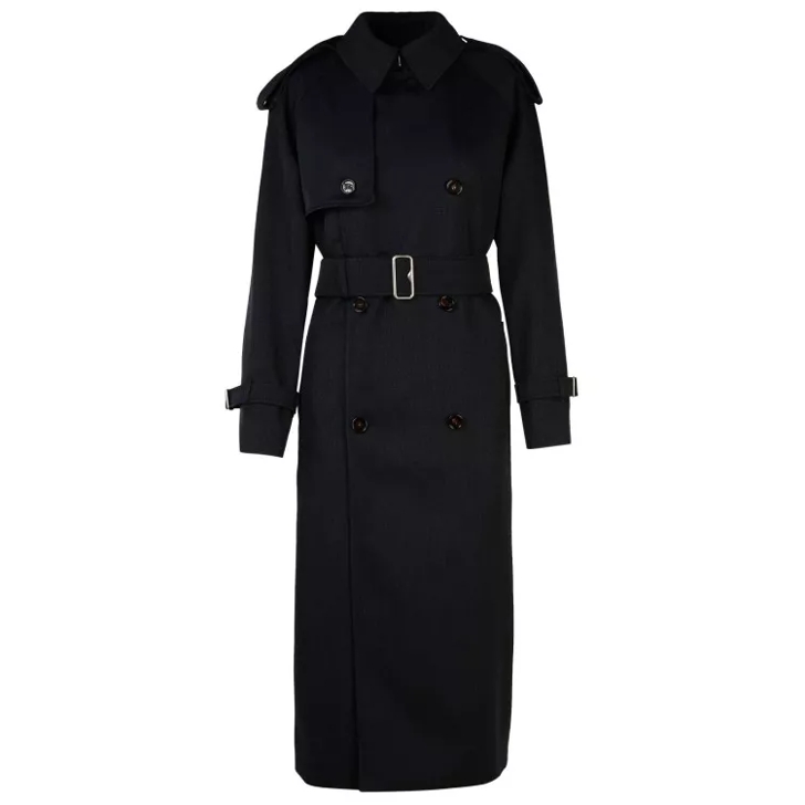 Burberry Grey Wool Long Trench Coat Black Trenchcoat