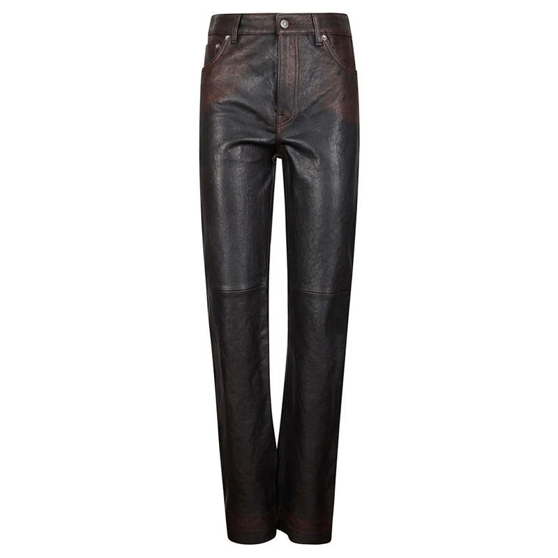 Golden Goose Leren Broek Journey W's Straight Peg Nappa Leather Pants Black