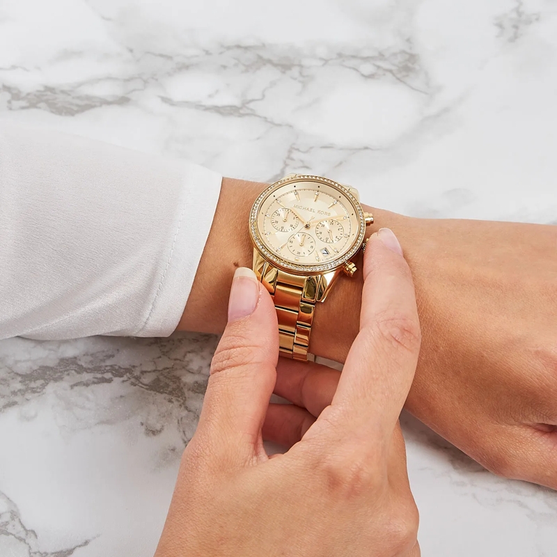Michael Kors Chronograph MK6356 Ladies Ritz Watch Gold-Tone (Image 2)