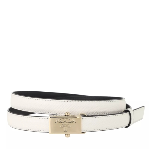 Prada Buckle Logo Belt Saffiano Leather White Leren Riem