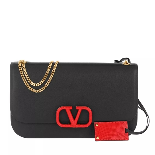 Valentino Garavani V Lock Shoulder Bag Leather Black/Rouge Pur Cartable