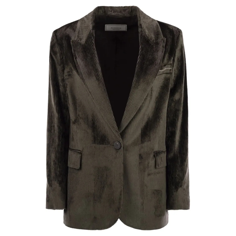 Peserico Blazer Velvet Blazer With Thousand Stripes Brown