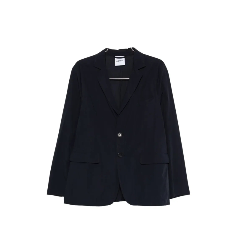 Aspesi Blazer Lightweight Blue Jacket With Classic Lapel And Tai Black