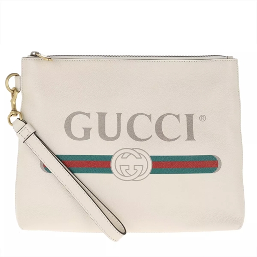 Gucci Logo Pouchette Medium Leather White Handväska med väskrem