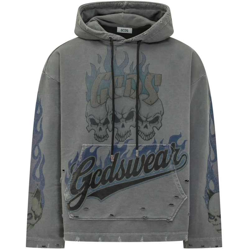 Gcds  Riders Felpa con Cappuccio e Stampa Grafica grau