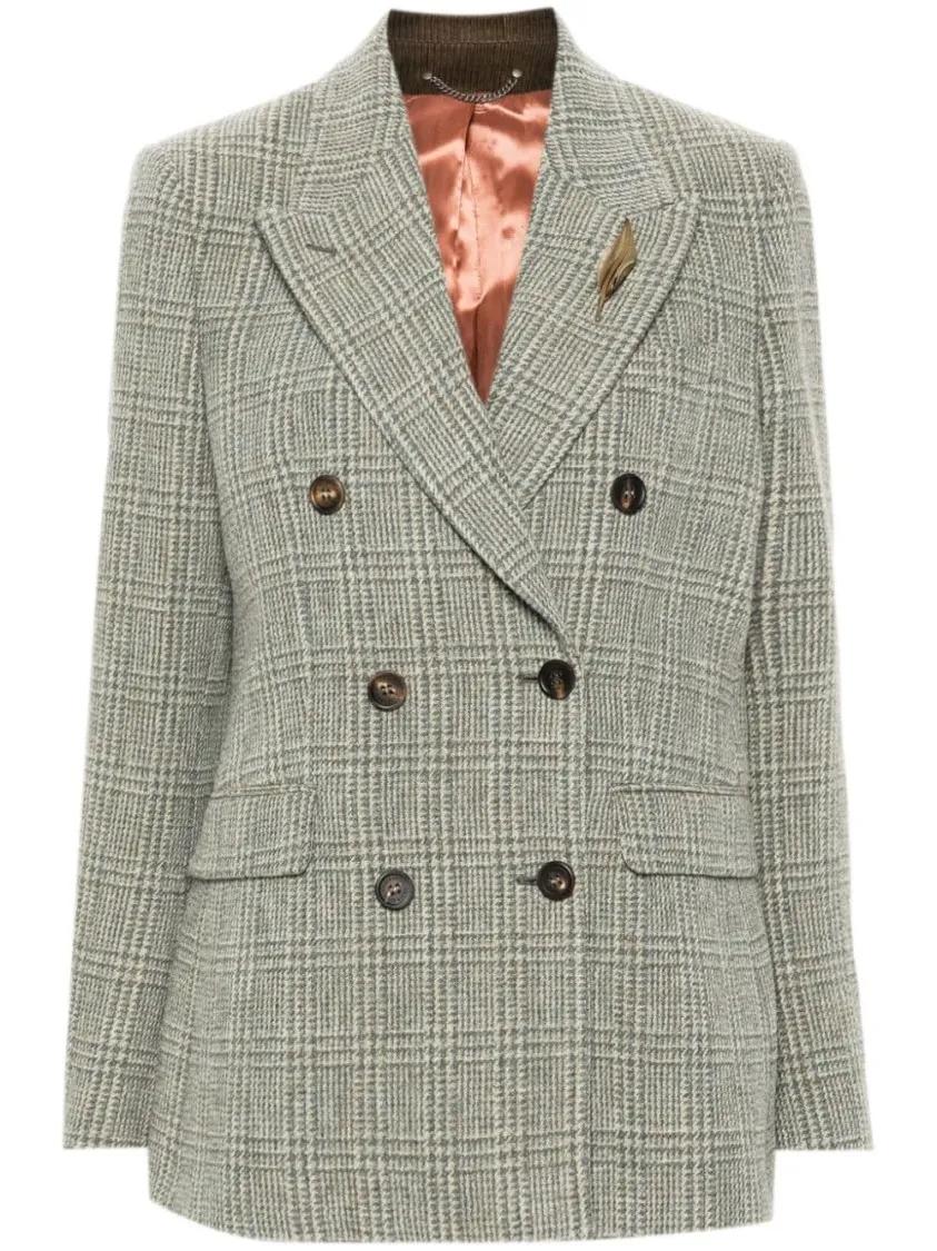 Thumbnail - Golden Goose - Grey Checked Double-Breasted Blazer - Größe 40 - grau