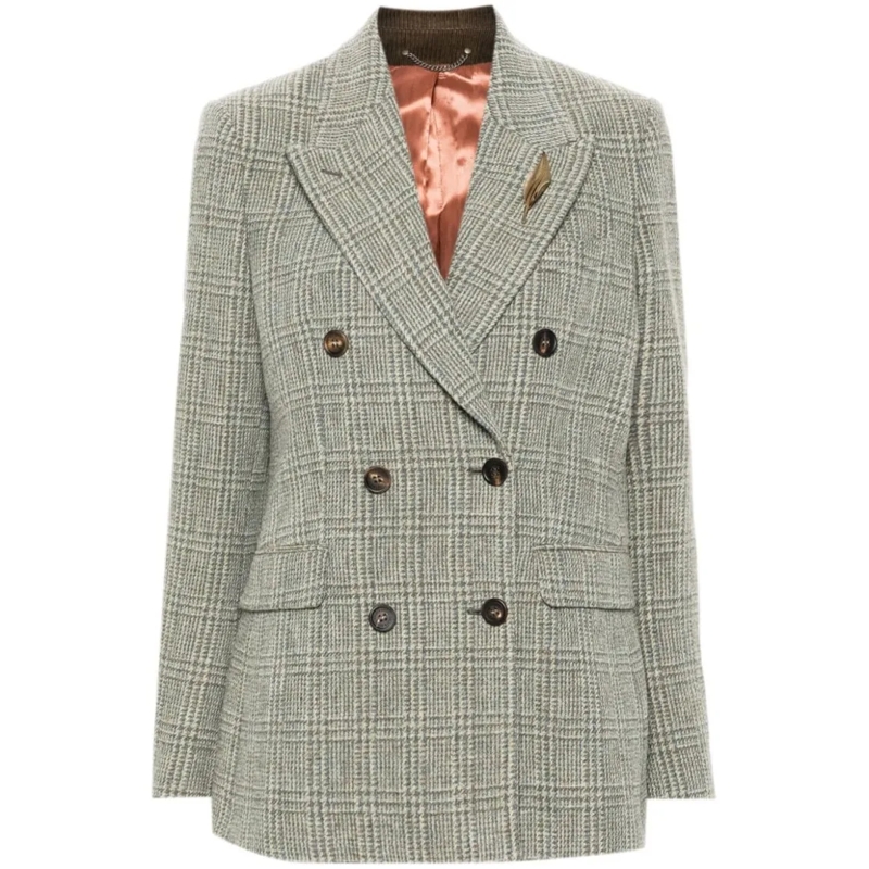 Golden Goose Blazer Grey Virgin Wool Check Pattern Double-Breasted Jac Grey