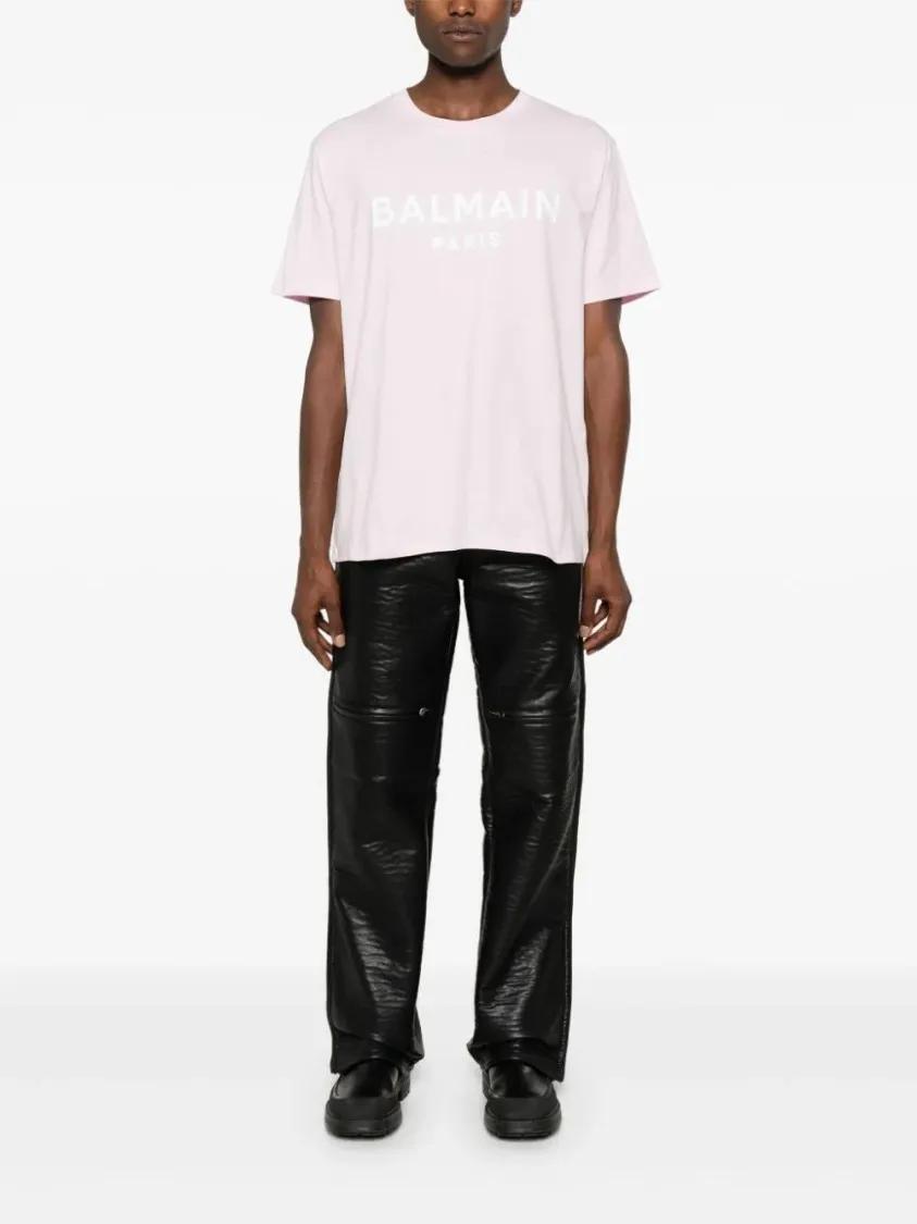 Balmain - Logo-Print Cotton T-Shirt - Größe M - pink