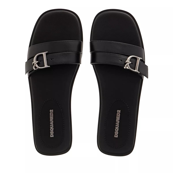 Flat black best sale slide sandals