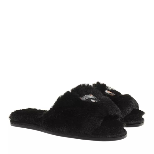 Karl Lagerfeld SALON II Glitter Twin Slide Black Synth Fur Slip-in skor