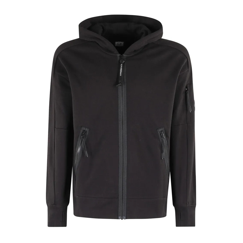 CP Company Hoodie Diagonal Raised Fleece Full Zip Hooded Black