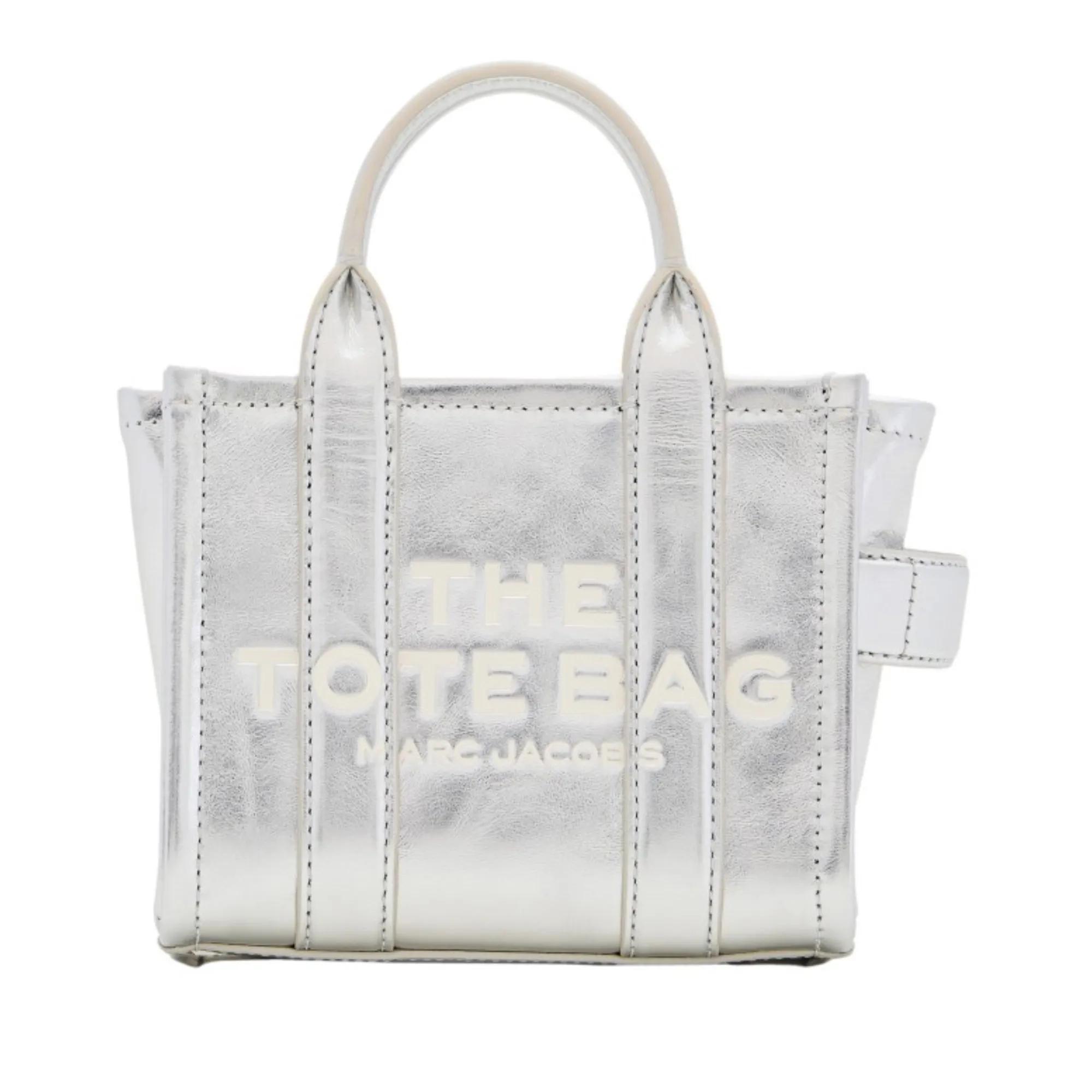 Marc Jacobs The Mini Tote Metallic Leather Bag Silver Tote
