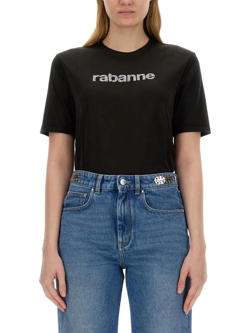 Thumbnail - Paco Rabanne - Regular Fit T-Shirt With Sparkling Logo Design - Größe S - schwarz