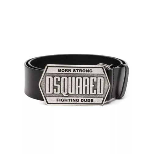 Dsquared2 Logo-Plaque Leather Belt Black Cintura in pelle