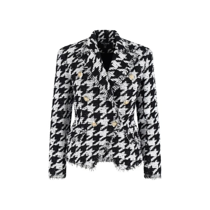 ボトムスその他 Balmain Double-Breasted Houndstooth Blazer With Frayed Balmain Double-Breasted Houndstooth Blazer With Frayed Des