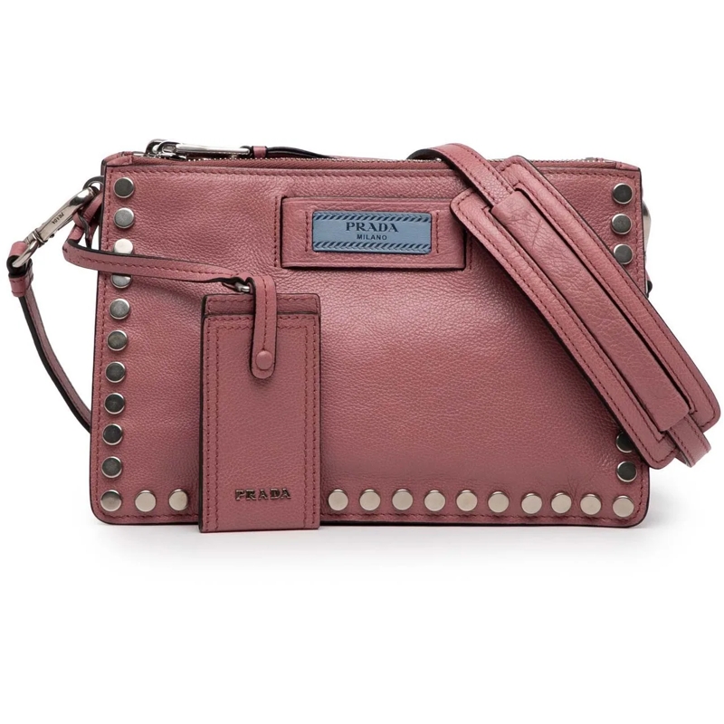 Prada Sac à bandoulière Glace Calf Studded Etiquette Crossbody rose