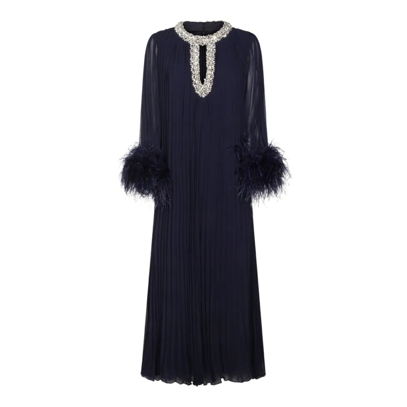 Self Portrait Midikleid Navy Crystal-Embellished Maxi Dress Blue