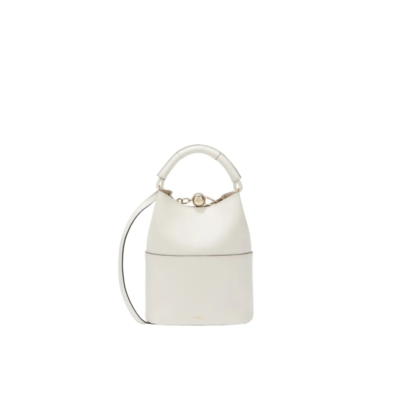 Furla Buideltas Sfera S Leather Bucket Bag, Cream Color White