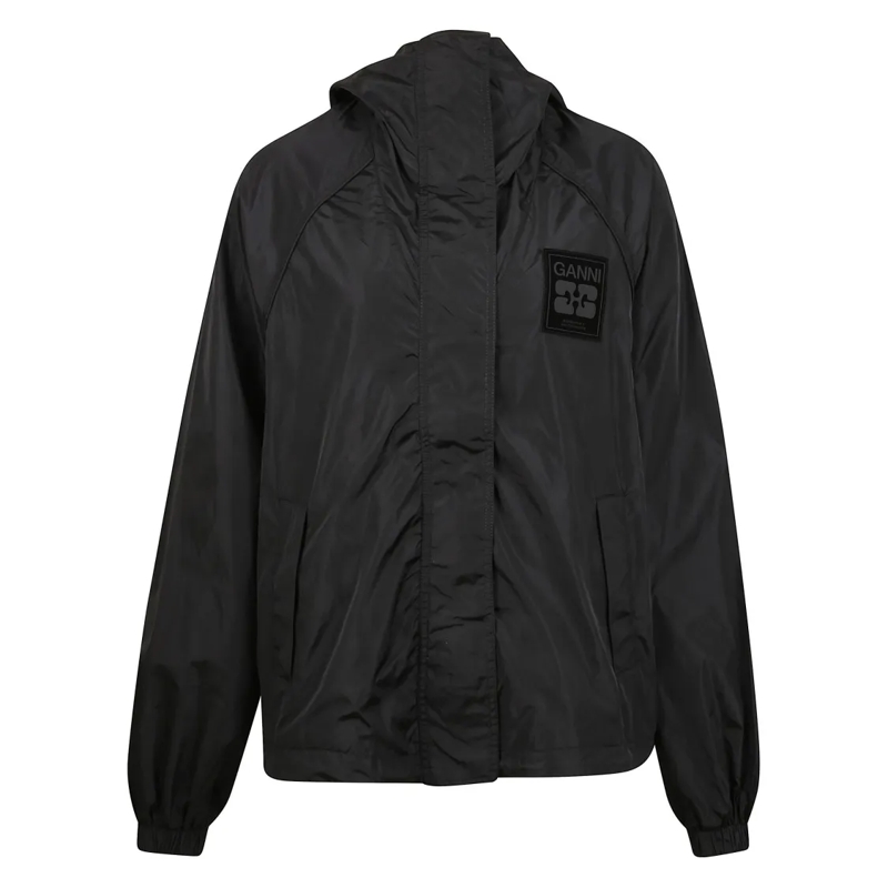 GANNI Übergangsjacke Solid-Colour Windbreaker Black