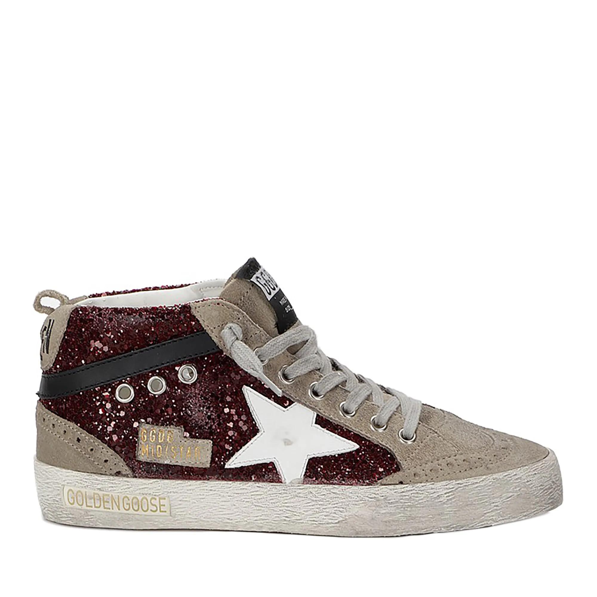 Golden Goose Mid Star Glitter Sneakers With Contrasting Star Burgundy sneaker basse