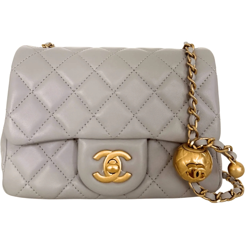 Chanel Tote Chanel Small Flap Bag Lambskin Light Grey Full Set grau