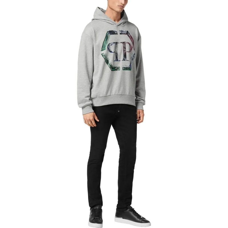 Philipp Plein Top Hoodie Hexagon Mit Schmucksteinen grau(Image 4)
