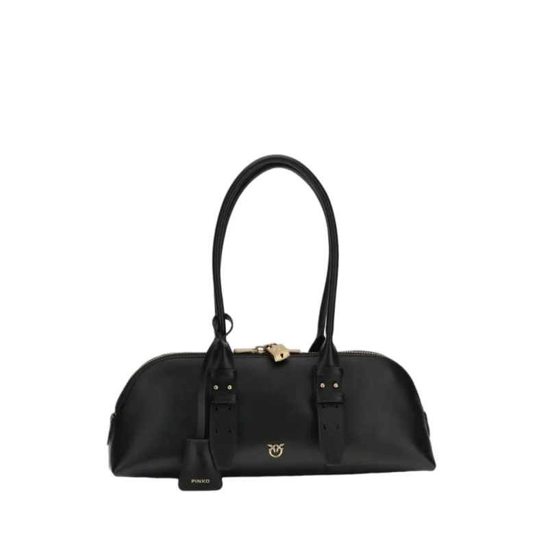 Pinko Sac à bandoulière Black Calf Leather Handbag With Gold Accents Black