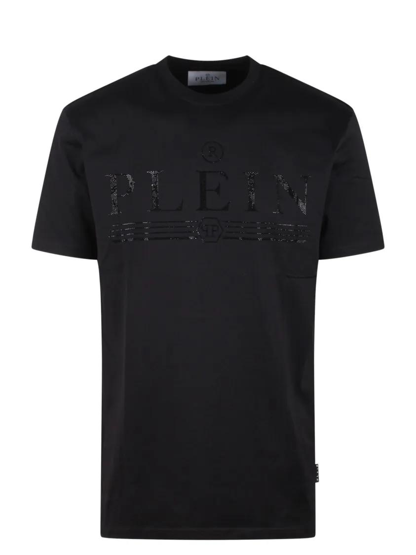 Philipp Plein - Round Neck Ss Bejeweled Logo T-Shirt - Größe S - schwarz