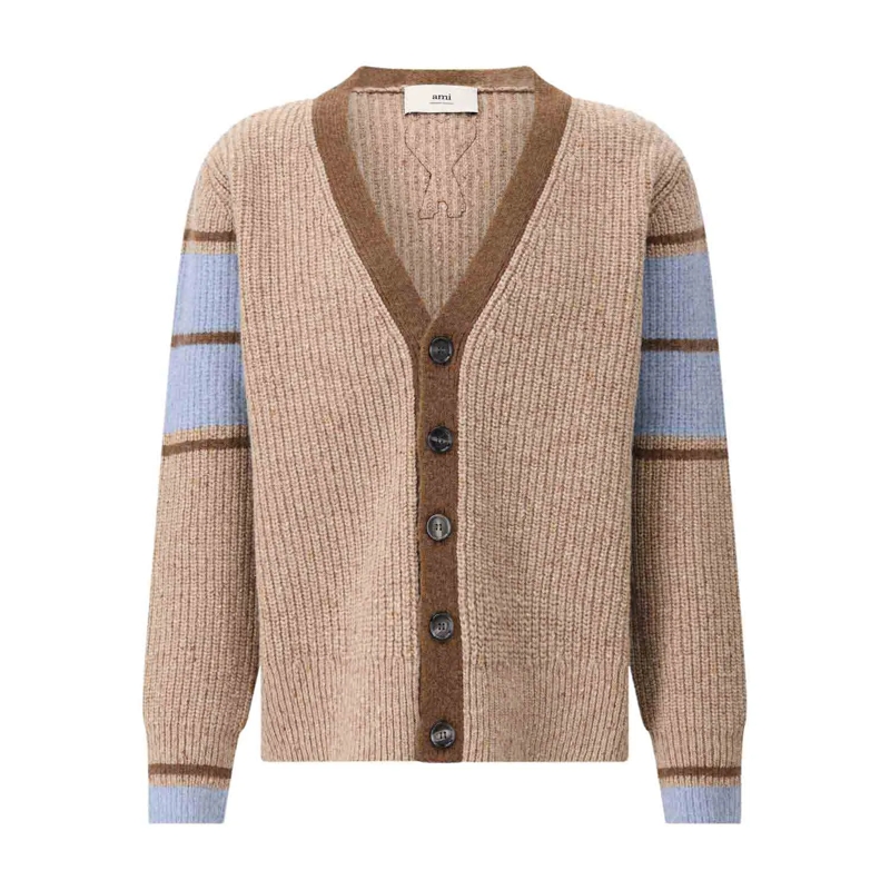 AMI Paris Strickjacke Classic College-Style Wool Sweater In Rich Brown Brown