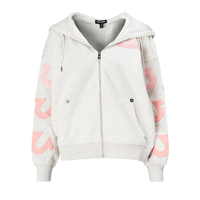 True Religion Blouson - Zip-Hoodie- Lockere Passform- Puff-Print- Übe graubeige