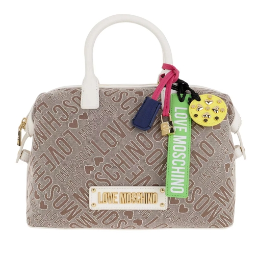 Love Moschino Jacquard Shoulder Bag Naturale Pu Bianco Rymlig shoppingväska