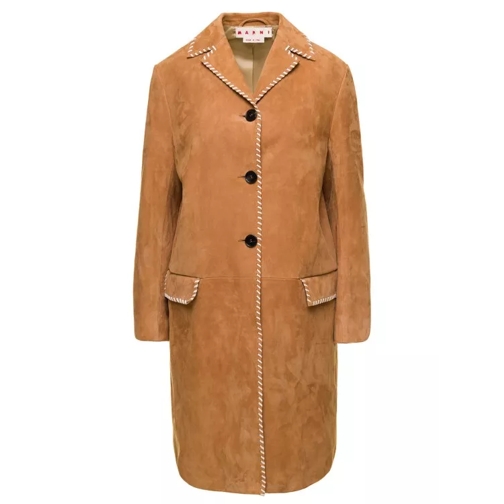Marni Brown Single-Breasted Coat With Contrasting Blanke Brown 