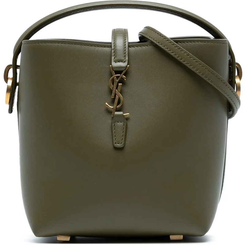 Saint Laurent Schultertasche Mini Shiny Calfskin Le 37 Bucket Bag grün