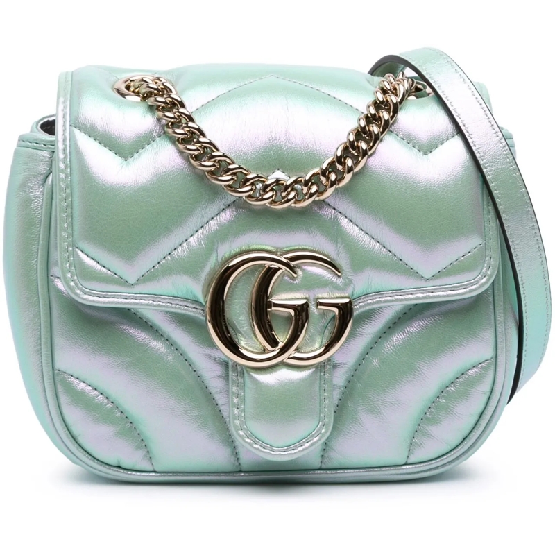 Gucci Sac à bandoulière Mini GG Marmont Matelasse Iridescent Leather Flap  grün