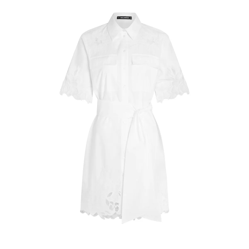 Karl Lagerfeld Kleid HEMDKLEID MIT CUT-OUT-STICKEREI weiss