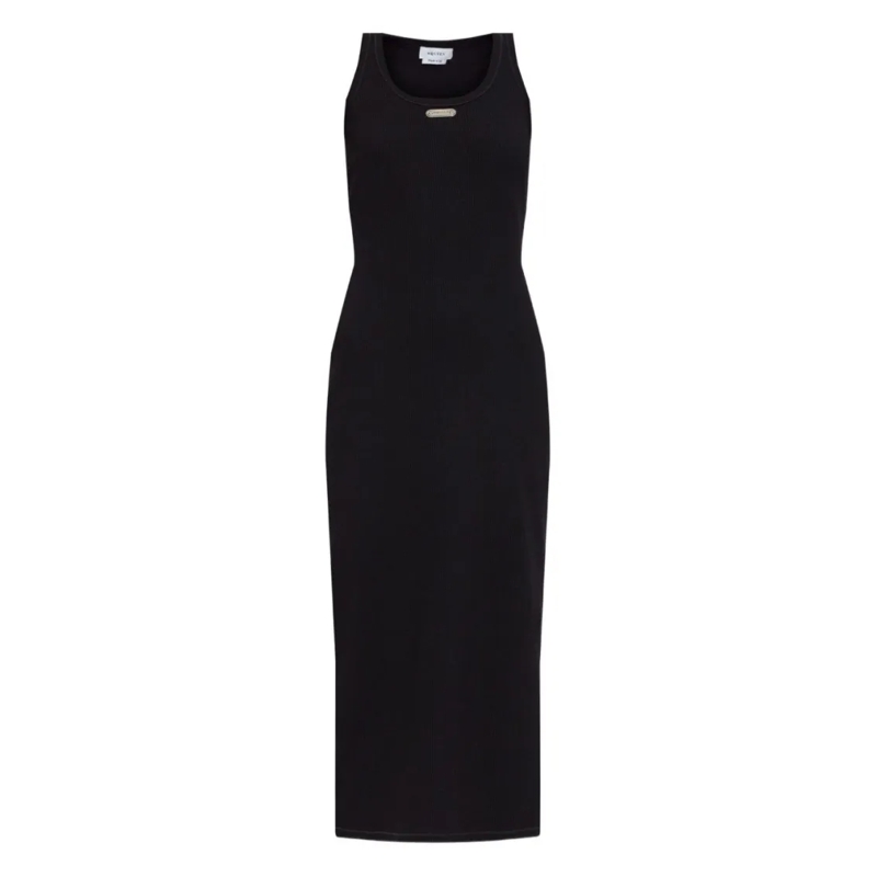 Alexander McQueen Midi-jurk Placket Midi Dress With Crew Neck And Side Slit Black