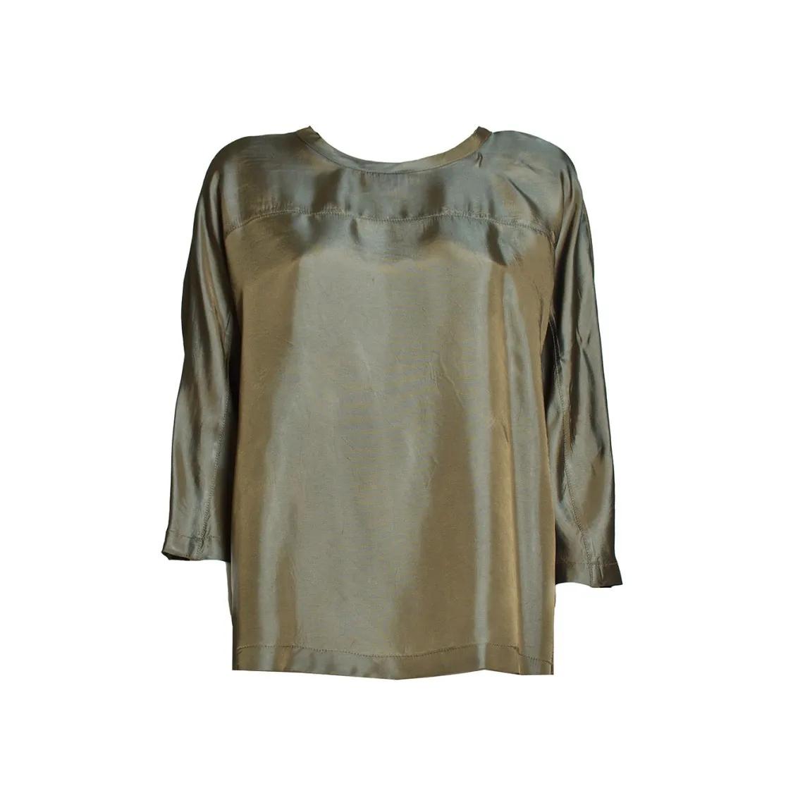 Thumbnail - Aspesi - Military Green Viscose Twill Blouse - Größe 40 - grün
