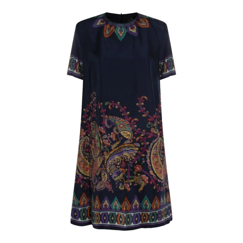 Etro Mini-robe Flowing Dress With Intricate Patterns Blue
