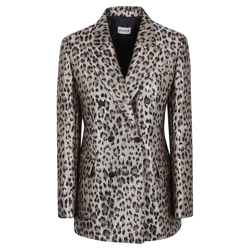 P.A.R.O.S.H. Blazer Metallic Leopard Print Double-Breasted Blazer Grey