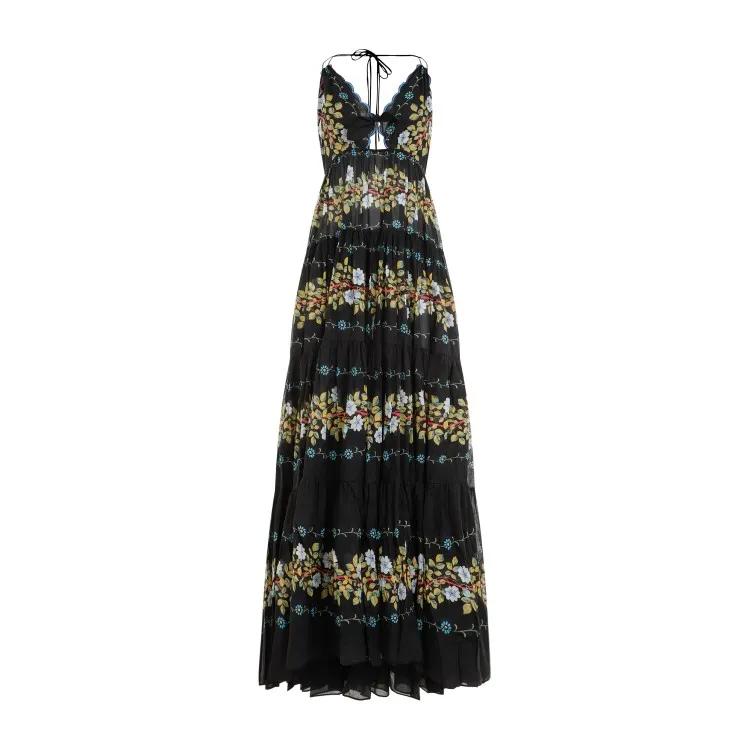 Etro - Black Cotton Floral Long Dress - Größe 40 - schwarz