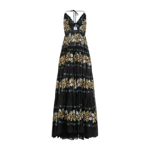 Etro Black Cotton Floral Long Dress Black 