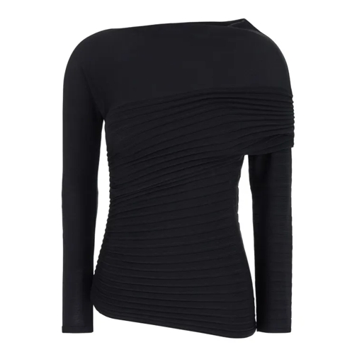 Philosophy Di Lorenzo Serafini Black Asymmetric Top With Long Sleeves In Pleated  Black 