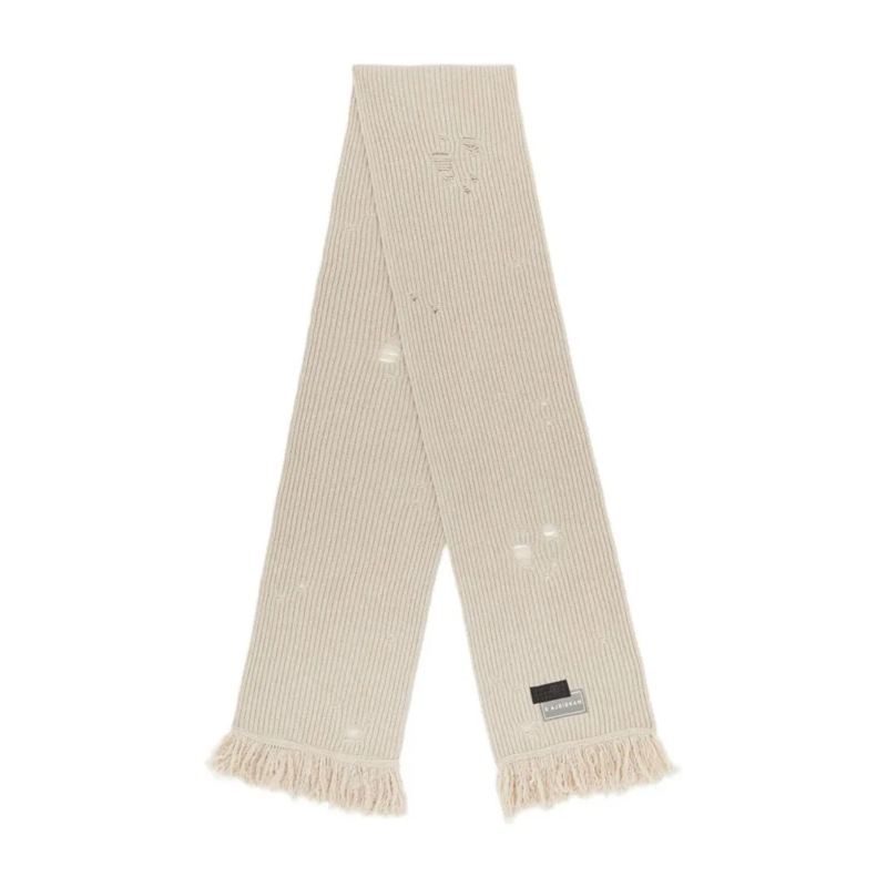 MM6 Maison Margiela Écharpe légère Ribbed Texture Scarf With Fringed Edges Neutrals