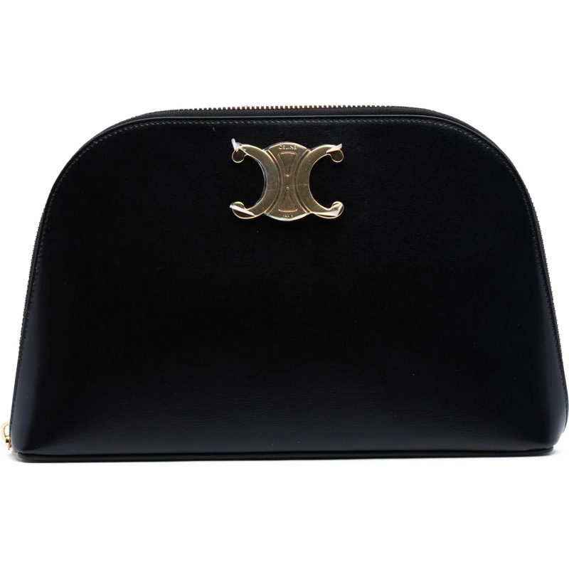 Celine Clutch Shiny Calfskin Triomphe Pouch schwarz