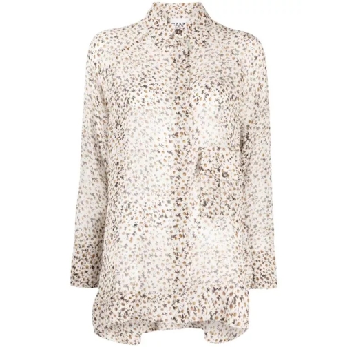 GANNI Floral-Print Long-Sleeve Shirt Neutrals 